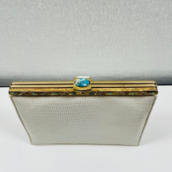 Vintage Meyers ~ White Faux Snakeskin Jeweled Hand Bag Clutch Purse Made in USA